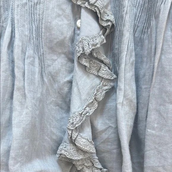 Doen French Blue Henri Ruffled Women's Top. Such a special blouse! Hard to find - Picture 5 of 6